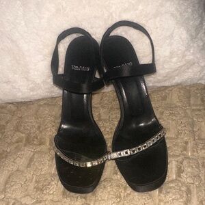 Vera Wang Black Satin Rhinestones Heels